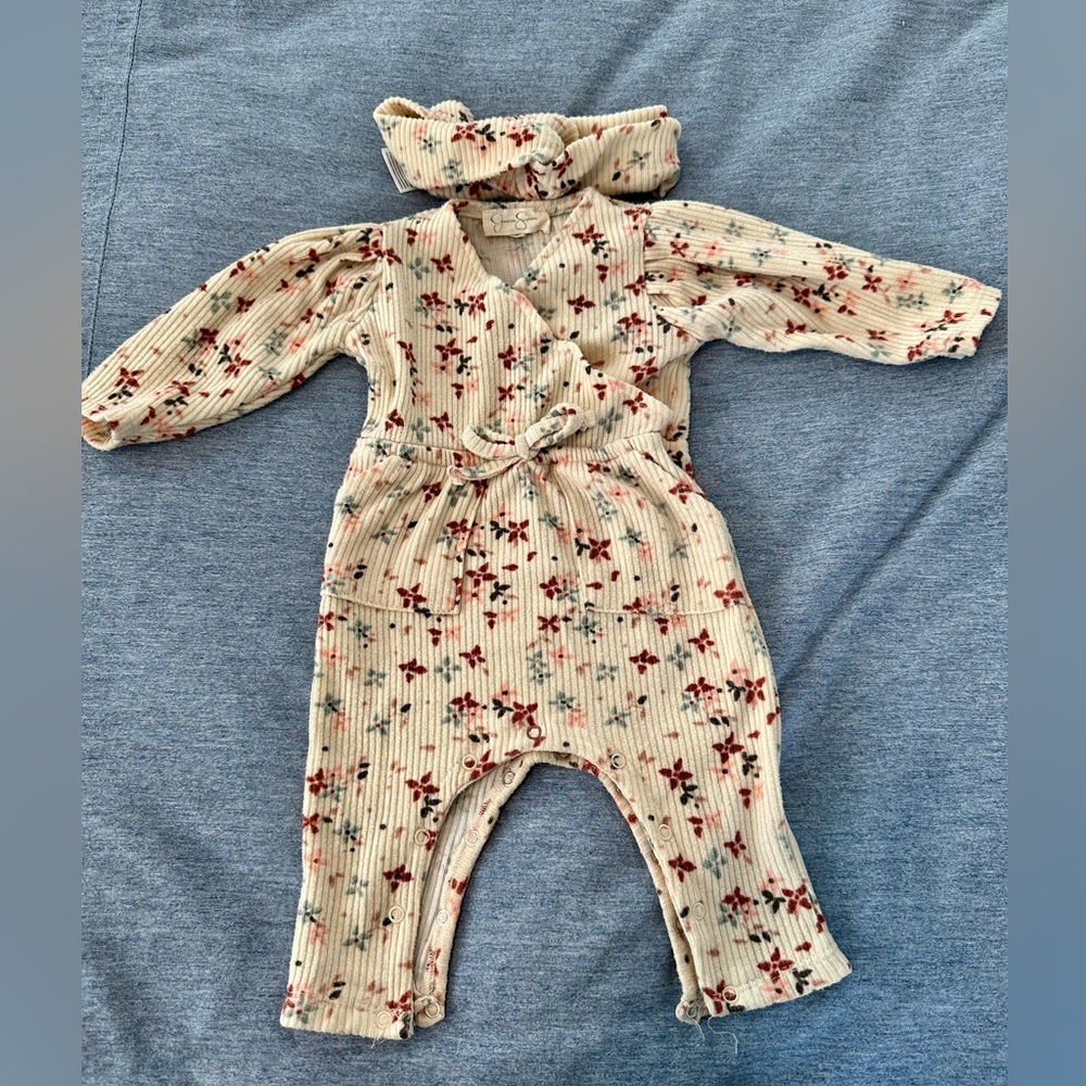Jessica Simpson Floral Onesie with headband 3-6 month baby clothes
